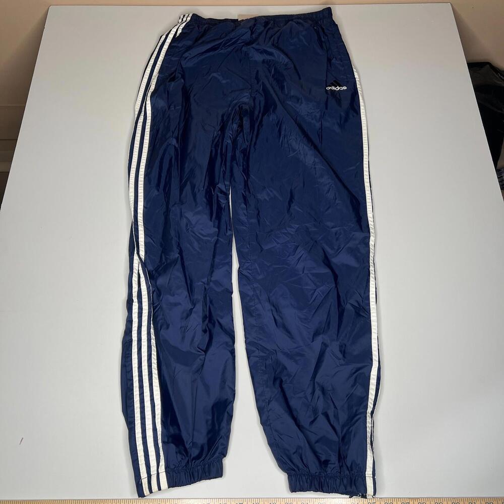 Adidas Men’s Track Pants‎ Navy Blue White 3-Stripe Size L USA – Vintage Nylon